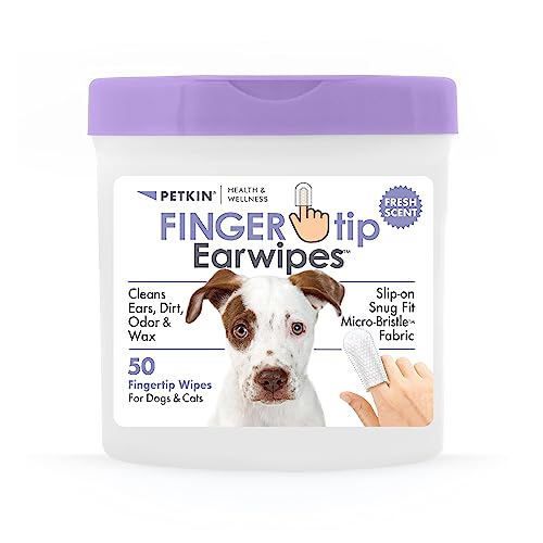 Petkin Fingertip Ear Wipes for Dogs and Cats, 50 Finger Wipes - Slip-On, Snug Fit, Micro-Bristle Fabric - Cleans Ears, Dirt, Odor and Wax - Convenient, Ideal for Home and Travel - Fresh Scent - size: 50ct