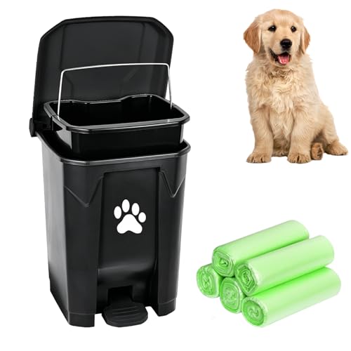 Outdoor Dog Poop Trash Can, Dog Waste Trash Can for Backyard Garden Home with Lid, Removable Inner Bin, Green Waste Bag, Black Fully Assembled - color: Black-Green Bag