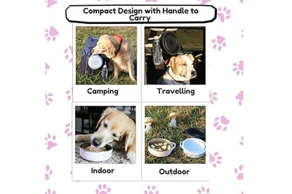Pink Collapsible Travel Dog & Cat Bowl – BPA-Free Silicone & 18/8 Stainless Steel, Portable Non-Slip Food & Water Bowl with Handle, Bottle/Poop Bag Holder – Claim Your - color: Pink Bowl