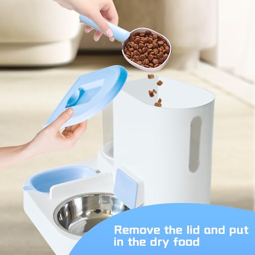 Automatic Cat Food and Water Dispenser Set 2 in 1, All-in-One Gravity Pet Feeder with Stainless Steel Cat Food Bowl Travel Auto Supply Feeder and Water Dispenser for Small Medium Cats Dogs (Blue) - color: 【Bule】