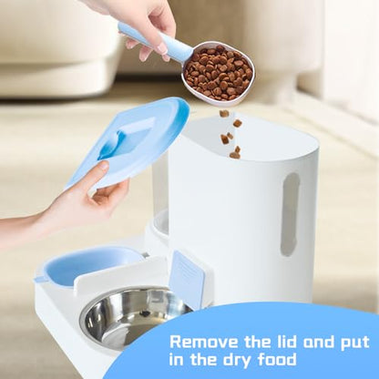 Automatic Cat Food and Water Dispenser Set 2 in 1, All-in-One Gravity Pet Feeder with Stainless Steel Cat Food Bowl Travel Auto Supply Feeder and Water Dispenser for Small Medium Cats Dogs (Blue) - color: 【Bule】