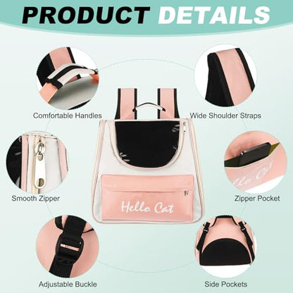 Cat Backpack Carrier, Large Space & Breathable, Ventilated Mesh Design Pet Backpack for Cats or Small Dogs, Intended for Hiking/Camping/Traveling (Pink, 14.6"x9.8"x13.4") - color: Pink
