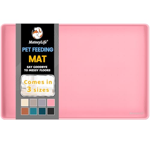 MateeyLife Silicone Cat & Dog Food Mat for Floors Waterproof, Anti-Slip Dog Bowl Mats for Food and Water, Pet Feeding Mats with Lip to Prevent Spills, Pet Placemat for Messy Drinkers to Protect Floors - color: Pink, size: 24''×16''