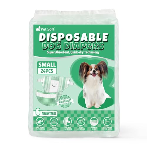 Pet Soft Female Dog Diapers - Disposable Puppy Diapers for Dogs & Cats, Ultra Absorbent Doggy in Heat Period or Urine Incontinence, 24pcs (S, Green) - size: Small