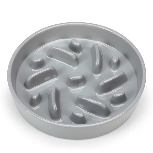 Ceramic Slow Feeder Dog Bowl, 2 Cups Dog Food Bowls for Small, Medium, and Large Breed, Anti-Slip Puzzle Food Dish to Slow Down Eating (Grey, 2 Cups) - color: Maze - Grey