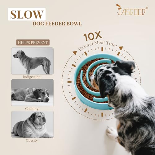 JASGOOD Slow Feeder Dogs Bowl for Large Medium Dogs,Anti-Gulping Pet Slower Food Feeding Bowls Stop Bloat,Preventing Choking - color: B-Sky Blue