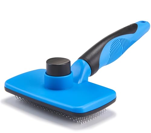 Design Patent Certificated Self Cleaning Slicker Brush for Dogs& Cats, Skin Friendly Grooming Dog& Cat Brush for Shedding and Deshedding, Pet Supplies Accessories,Blue - color: Blue