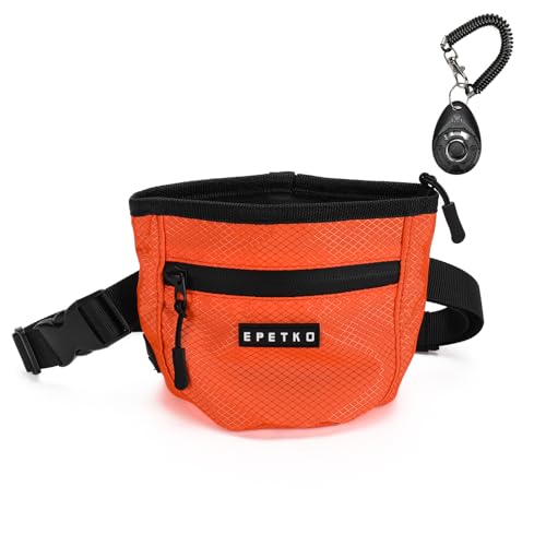 Dog Treat Pouch with Training Clicker, Treat Bag Fanny Pack with Magnetic and Zipper Closure Waterproof and Durable Treat Pouches for Pet Training Walking (Orange) - color: Orange