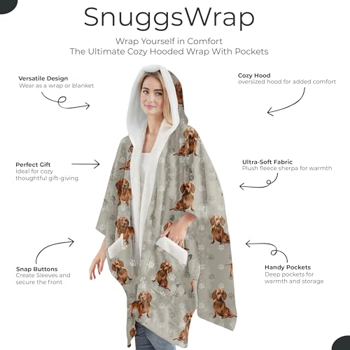 E&S Pets Sherpa Wearable Blanket Hoodie for Women – Soft Fleece Snuggs Wrap – 32 Dog & Cat Breeds – Warm Pet Lover Gifts - color: Dachshund Red