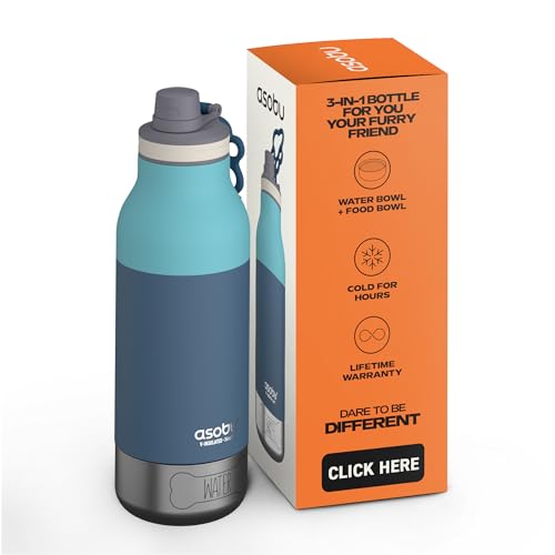 Asobu Buddy Bottle a Stainless Steel Insulated Water Bottle for with Removable Dog Water Bowl and Dog Food and Treat Storage Bowl (Pastel Green, 34 Oz) - color: Pastel Blue