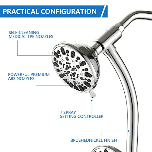 High Pressure 48-Settings Shower Head with Handheld Shower,Drill-Free 3-Way Diverter for Easy Reach,Adjustable Height Slide Bar Dual Shower Head Combo Set - Chrome - color: Chrome