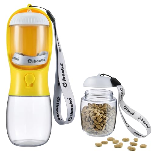 Cibaabo Dog Water Bottle with Food Container, Travel Puppy Water Bowl, Portable Pet Dispenser, Dog Stuff Accessories Items, Puppy Essentials Necessities for Yorkie Chihuahua Cat Walking and Hiking - color: #12 Yellow, size: 10oz