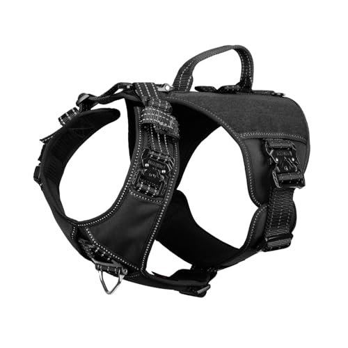 ICEFANG GN8 Tactical Dog Harness with 4X Metal Buckles for Large Sized Dogs,Reflective in Training Walking K9 Vest,No-Pull Front Leash Clip,Adjustable Pet Harness (Black, Large (Pack of 1)) - color: Black, size: Large (Pack of 1)