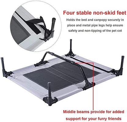 PawfectPals Portable Cooling Waterproof Elevated Heavy Duty Camping Pet Bed and Cot with Detachable Shade for Indoor and Outdoor use (Large) - size: Large