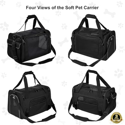 EliteField Deluxe Soft-Sided Pet Carrier (3 Year Warranty, Airline Approved), Travel Bag for Dogs, Cats & Small Pets, with Expandable Mat - color: Black, size: Medium: 18"L x 11"W x 11"H