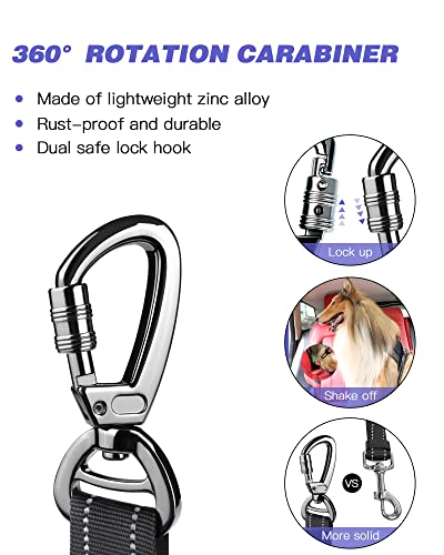 AUBELL Dog Seat Belt for Car,Updated 3-in-1 Adjustable Reflective Bungee Heavy Duty Dog Car Harness Tether with Clip Hook Latch & Buckle,Swivel Zinc Alloy Carabiner,Black - color: Black