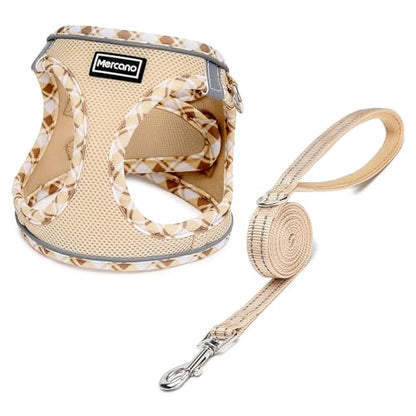 Mercano Soft Mesh Dog Harness and Leash Set, Step-in Reflective Breathable Lightweight Vest Harnesses with Safety Buckle for Small Dogs, Cats (Beige, M) - color: Beige, size: M (Chest: 15.2"-17.5")