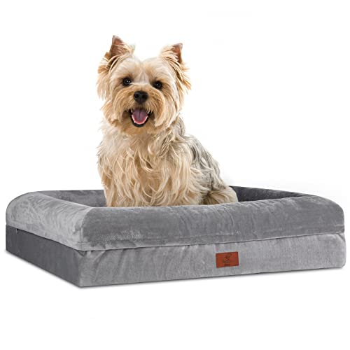Orthopedic Waterproof Dog Bed for Small Dogs with 4-Sided Bolster | 360 Degree Bolster Support, Egg Crate Foam, Waterproof Liner, Non-Slip Bottom, Machine Washable Cover, 26 x 19 Inch - color: Grey, size: 26.0"L x 19.0"W x 6.5"Th