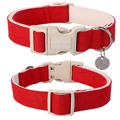 DOGWONG Cotton Hemp Dog Collar, Heavy-Duty Red Dog Collar Adjustable Soft Natural Fabric Pet Dog Collar Cute Wedding Puppy Necklace for Small Medium Large Dogs - color: A: Red, size: X-Small