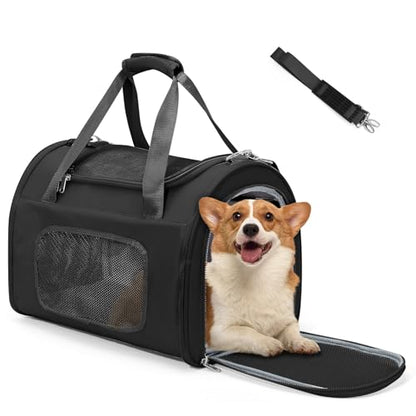 Cat Carrier Soft, Pet Dog Carrier Soft-Sided Airline Approved, Pet Travel Carrier Up to 20lbs, Collapsible Cat Carrier Dog Carrier for Medium Cats Small Dogs, Black - color: Black