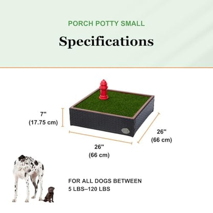 Porch Potty Small Indoor & Outdoor Dog Potty System with Artificial Grass, Quick-Draining Base & Drainage Hose – Reusable Dog Grass Pad for Apartments, Balconies, Patios & RVs - size: PP Small