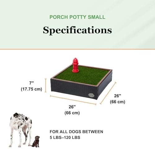 Porch Potty Small Indoor & Outdoor Dog Potty System with Artificial Grass, Quick-Draining Base & Drainage Hose – Reusable Dog Grass Pad for Apartments, Balconies, Patios & RVs - size: Small
