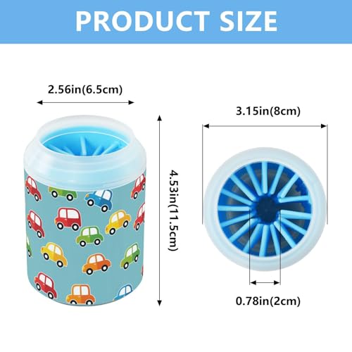 Cars Blue Print Dog Paw Cleaner Cup with Soft Silicone Brush, Lightweight Small Portable Muddy Paw Washer for Dogs, Easy to Use Pet Foot Cleaner