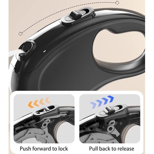 Retractable Dog Leash 16ft/10ft, Heavy Duty Extendable Lead with One-Hand Brake Lock, Tangle-Free Outlet & Ergonomic Handle, Automatic Walking Leash for Small to Medium Dogs(Black,5M) - color: Black, size: 5M