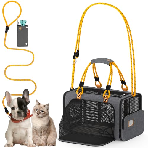 PAWZIDEA Expandable Pet Carrier Airline Approved, 18"×11"×11" Small Dog Carriers, Collapsible Top-Load Cat Carrier for 2 Cats Under Seat, Soft-Sided Puppy & Animal Travel Bag, ID Card, Up to 15lbs - color: Mid-Hemp Gray, size: 18.0"L x 11.0"W x 11.0"H