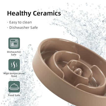 Havniva Ceramic Slow Feeder Dog Bowls, 3.2 Cups Dog Bowl Slow Feeding for Medium and Large Breed, 9.5inch Puzzle Dog Food Bowl Slow Feeder Non-Slip Anti-Gulping and Anti-Choking Reduces Bloating - color: 1 x Brown Coffee-A, size: 9.5inch