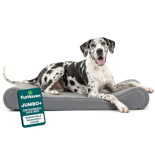Furhaven Orthopedic Dog Bed for Large Dogs w/ Removable Washable Cover, For Dogs Up to 150 lbs - Ultra Plush Faux Fur & Suede Luxe Lounger Contour Mattress - Gray, Jumbo Plus/XXL - color: Gray, size: Jumbo Plus/XXL