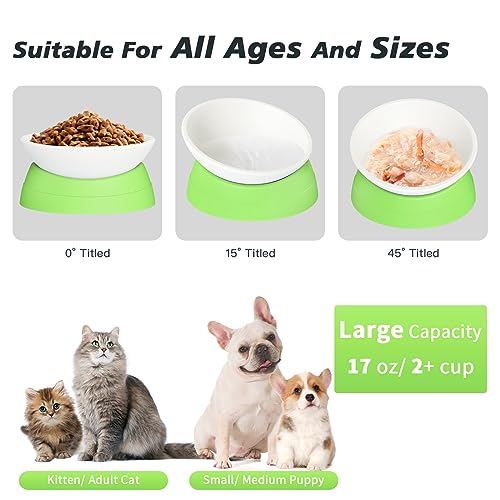 Elevated Cat Bowl, Adjustable Raised Slanted Food Bowl for Cats and Small Dogs, Wide Shallow PP Dish with TPR Non Slip Base, Whisker Friendly, 17 oz - color: Milky White, Light Green