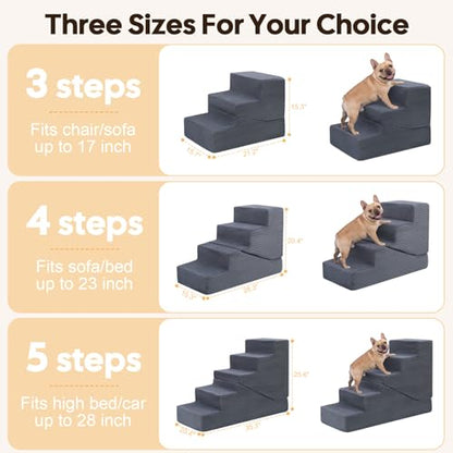 Dog Ramp for Bed Couch, 25.6" H Dog Stairs for Small Dogs | 2 in 1 Transformable 5-Step Pet Steps for Bed, Foldable Cats Ramp to Get on Bed, Non-Slip Balanced, Grey - size: 15.7 X 35.3 X 25.6 In