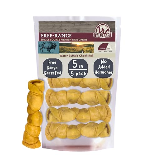 Wild Eats Water Buffalo Retriever Style Cheek Rolls Dog Chews, Pack of 5 | Long lasting treats and bones for aggressive gnawing and large sized breeds, works as a satisfying substitute for pig ears