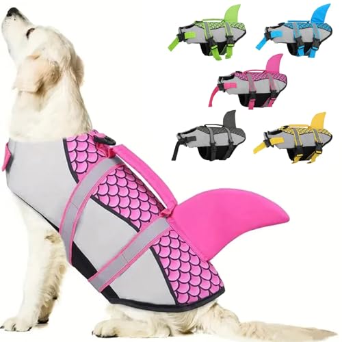 Dog Life Jacket Shark, Ripstop Dog Life Vest for Swimming Boating with High Flotation Ripstop Dog Lifesaver with Rescue Handle Pet Life Preserver for Small Medium Large Dogs,Pink,M - color: Pink, size: M