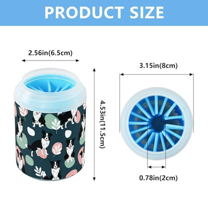 Cute Animals Dogs Black Print Dog Paw Cleaner Cup with Soft Silicone Brush, Portable Lightweight Small Muddy Paw Washer for Dogs, Easy to Use Pet Foot Cleaner