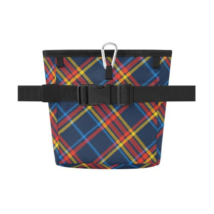 Plaid Water-Resistant Dog Treat Pouch, 3 Ways to Wear Treat Bag with Magnetic Closure & Reflective Strip, Hands-Free for Pet Training, Walking