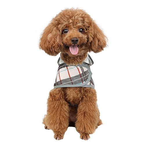 Dog Raincoat for Small Dogs Puppies Waterproof Jacket Hooded Rain Coats with Reflective Strips Leash Hole & Poncho Adjustable Fit (Plaid,XS) - color: Khaki Plaid, size: X-Small