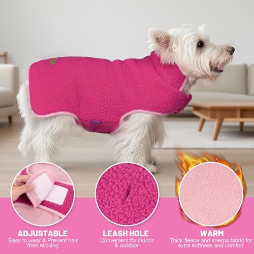 cyeollo Warm Dog Coat Sherpa Dog Winter Coat, Reversible Fleece Dogs Jackets Sweater Vest for Small Dogs Male with Leash Hole, Soft Cold Weather Pet Clothes, Fuchsia L - color: Fuchsia, size: Large (16-21lbs)