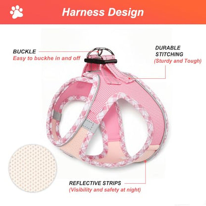 Hipubby Dog Harness Small Sized and Leash Set, No Pull Soft Mesh Puppy Vest, Reflective Breathable Lightweight Pet Harness, Harness for Small Medium Dogs and Cats - Light Pink XXS - color: Light Pink, size: XXS (Chest: 11"-12.5")