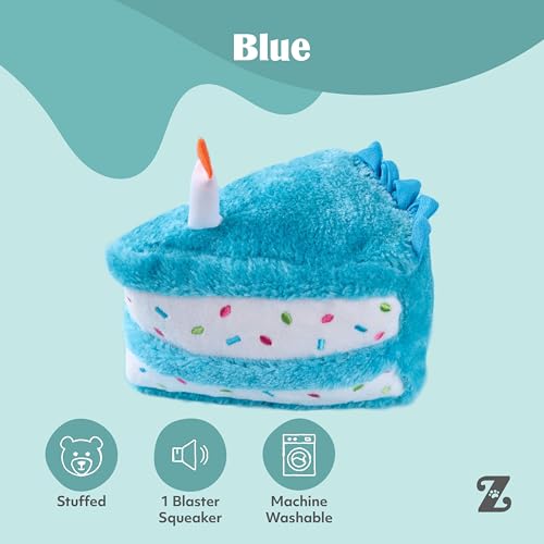 ZippyPaws Birthday Cake- Dog Squeaky Toys to Keep Them Busy, Funny Food Plush for Small, Medium, & Large Dogs, Cute Stuffed Puppy Toy, Pet Products, Gift for Dogs of All Breeds, Soft and Cuddly- Blue - color: Blue