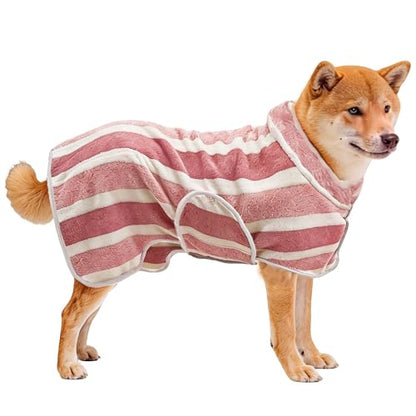 Fast Drying Dog Bathrobe, Super Absorbent Stripes Dogs Towel, Adjustable Warm Keeping Pet Puppy Bath Supplies (Red, M) - color: Red, size: M
