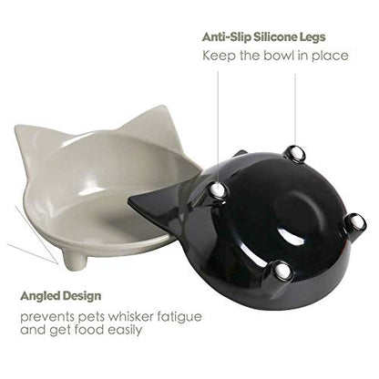 Pets Dog Cat Food Bowl – Non-Slip Wide, Shallow Pet Dish for Whisker Fatigue Relief, Safe for Puppies & Rabbits - color: Black+Grey