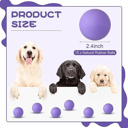 Hiboom 15 Pack Natural Rubber Tennis Balls for Dogs Catching Pet Dog Balls for Fetch Training 2.4 Inch Interactive High Bounce and Floatable pet Toy for Park Beach Gift(Purple) - color: Purple
