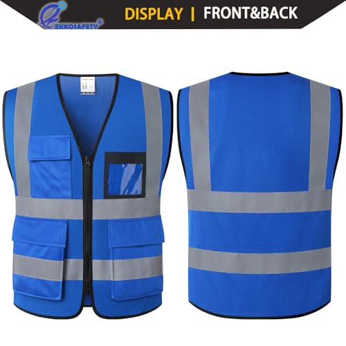 Hi Vis Reflective Safety Vest for Men Women Mesh High Visibility Vest with Pockets,Meets ANSI/ISEA Standards(EK170-Mesh-Blue-M) - color: Blue-170, size: Medium