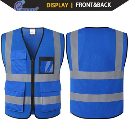 Hi Vis Reflective Safety Vest for Men Women Mesh High Visibility Vest with Pockets,Meets ANSI/ISEA Standards(EK170-Mesh-Blue-M) - color: Blue-170, size: Medium