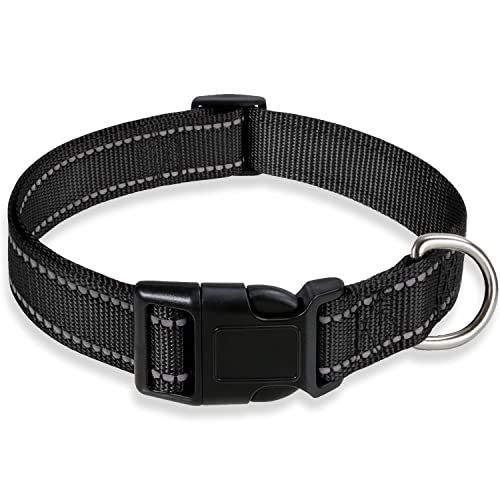 Reflective Dog Collar with Buckle Adjustable Safety Nylon Collars for Small Medium Large Dogs, Black XXS - color: Black, size: XX-Small :Width 3/8",Neck 8-12"