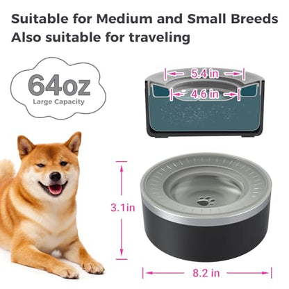 WENBOKMIN Stainless Steel Dog Water Bowl,Slow Dog Bowls with Non Slip Bottom, No Spill Detachable and Easy to Clean, Keep Xerosis Pilorum, 64oz, Black - color: Black