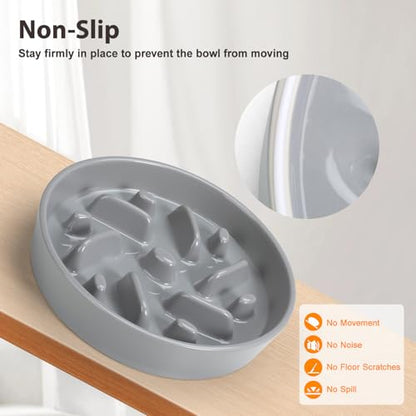 Ceramic Slow Feeder Dog Bowl, 2 Cups Dog Food Bowls for Small, Medium, and Large Breed, Anti-Slip Puzzle Food Dish to Slow Down Eating (Grey, 2 Cups) - color: Maze - Grey