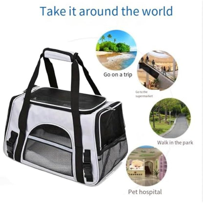 Cat Carrier Bag, Airline Approved Soft Carrier for Cats & Small Dogs | Airline approved pet carrier for pets under 15lb, breathable mesh with privacy cover, lightweight, foldable & washable - color: Black With Gray